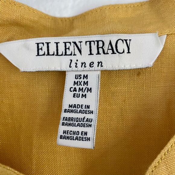 Ellen Tracy Tunic Top Size M‎ 100% Linen Roll Tab Sleeve Yellow - Picture 3 of 10